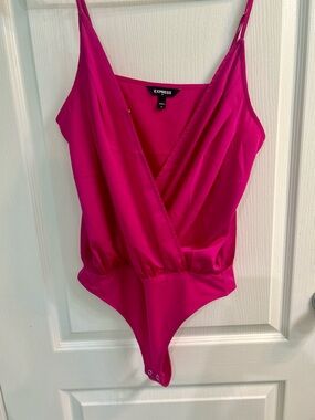 Express Fuchsia Wrap-Front Spaghetti-Strap Bodysuit